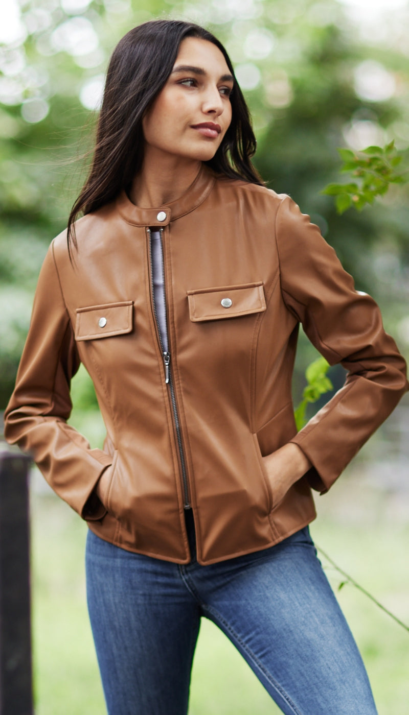 FAUX LEATHER JACKET WITH STRETCH KNIT
