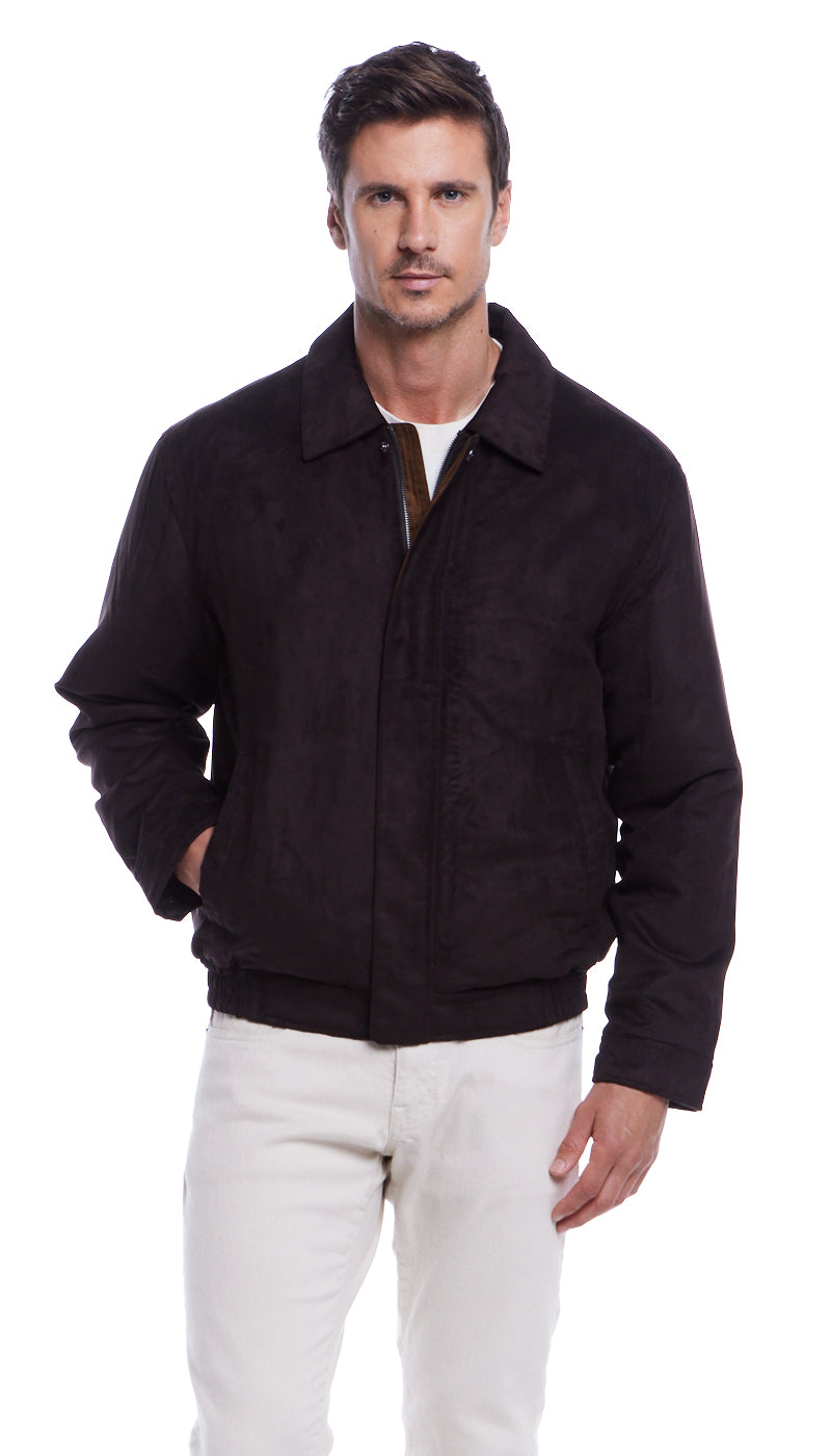 MICROSUEDE SHIRT COLLAR BOMBER JACKET