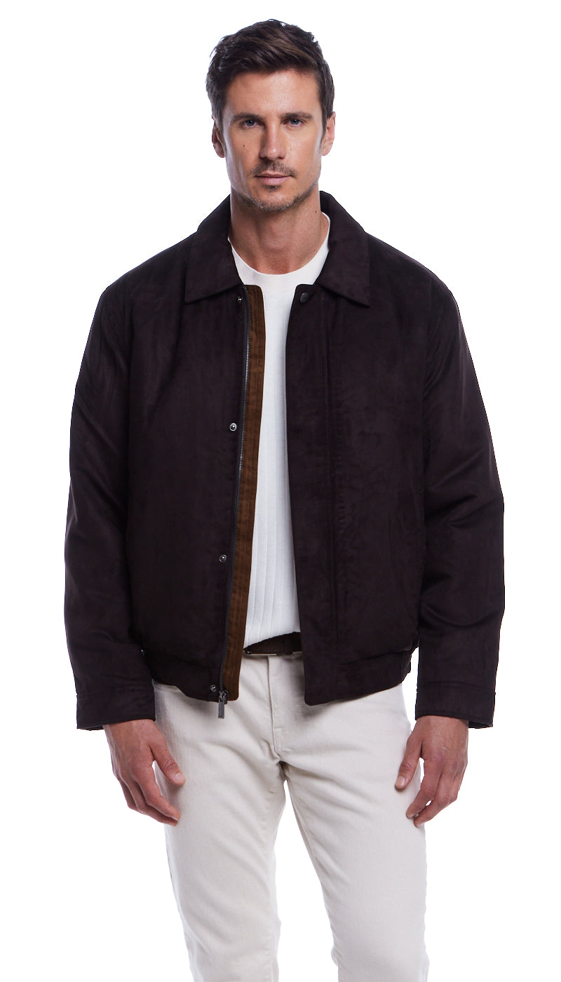 MICROSUEDE SHIRT COLLAR BOMBER JACKET