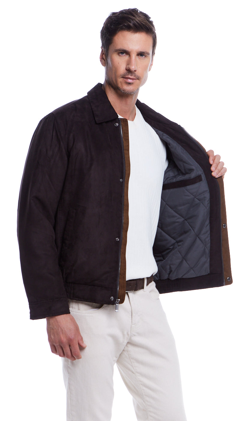 MICROSUEDE SHIRT COLLAR BOMBER JACKET