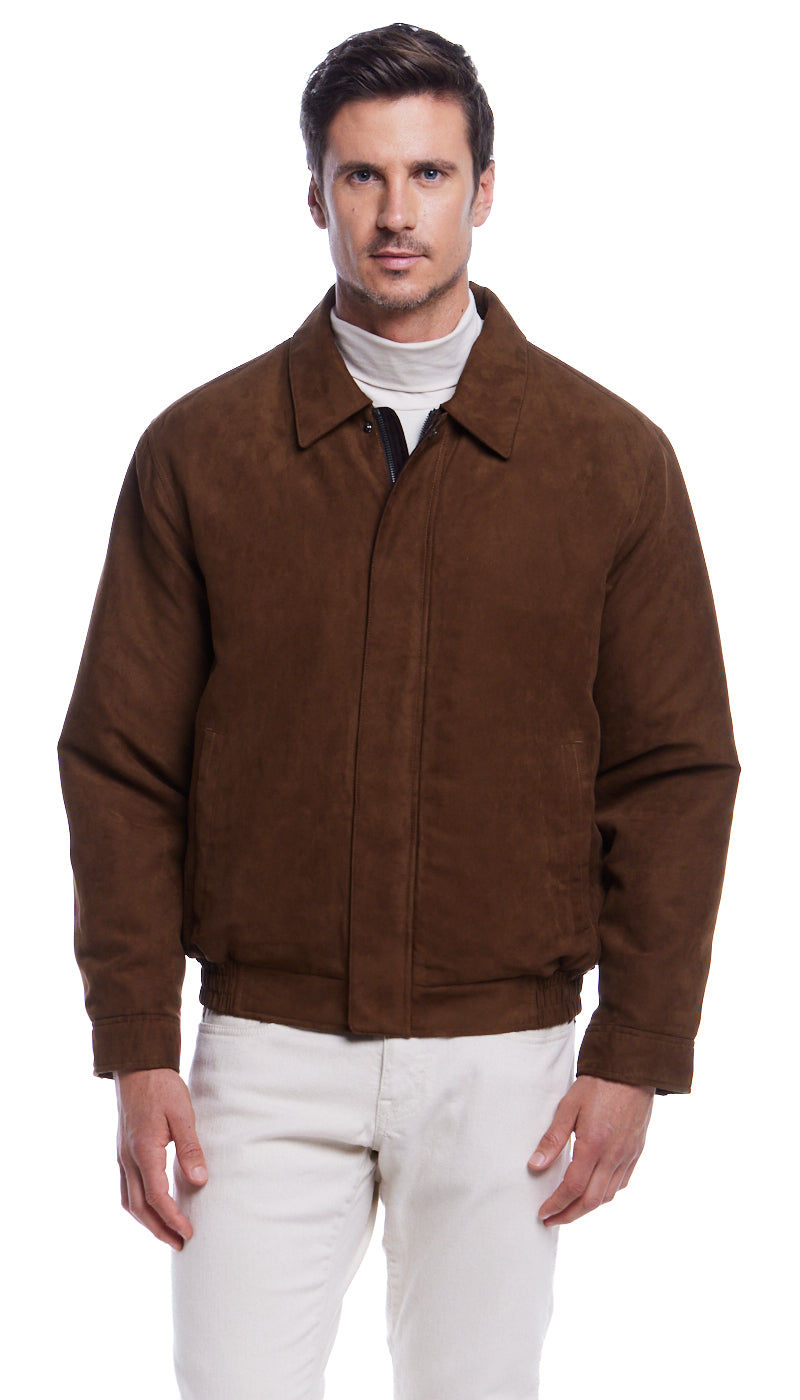 MICROSUEDE SHIRT COLLAR BOMBER JACKET