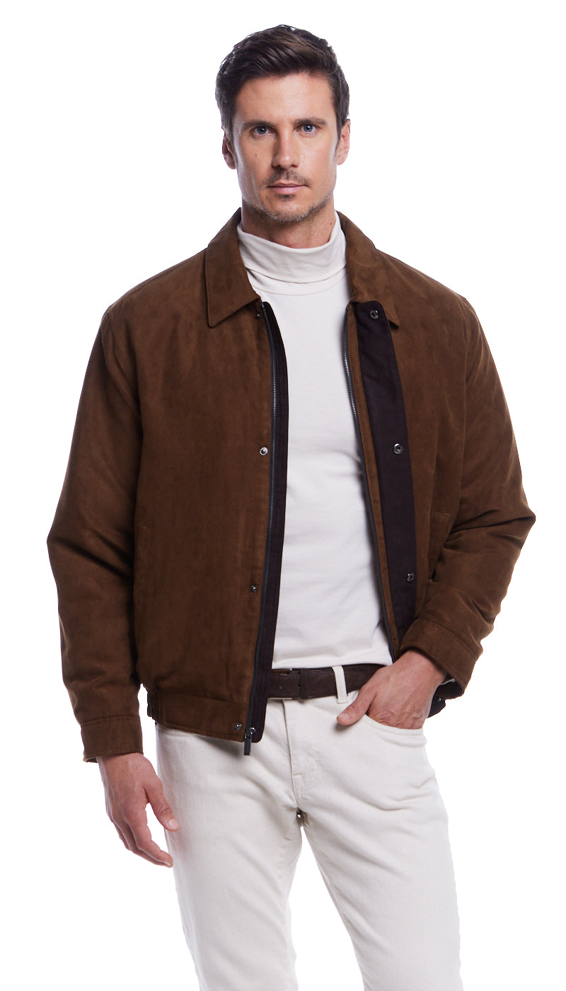 MICROSUEDE SHIRT COLLAR BOMBER JACKET