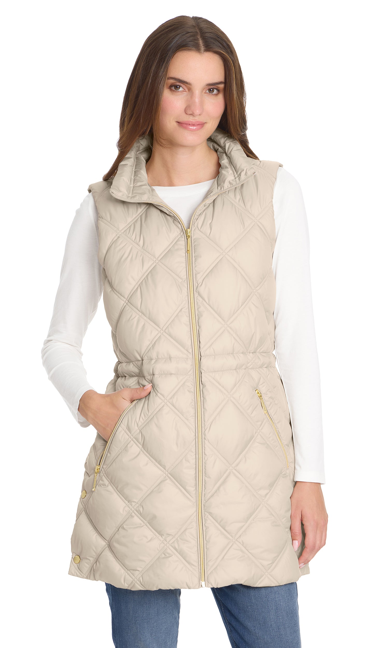 DIAMOND QUILTED LONGLINE CINCHED VEST