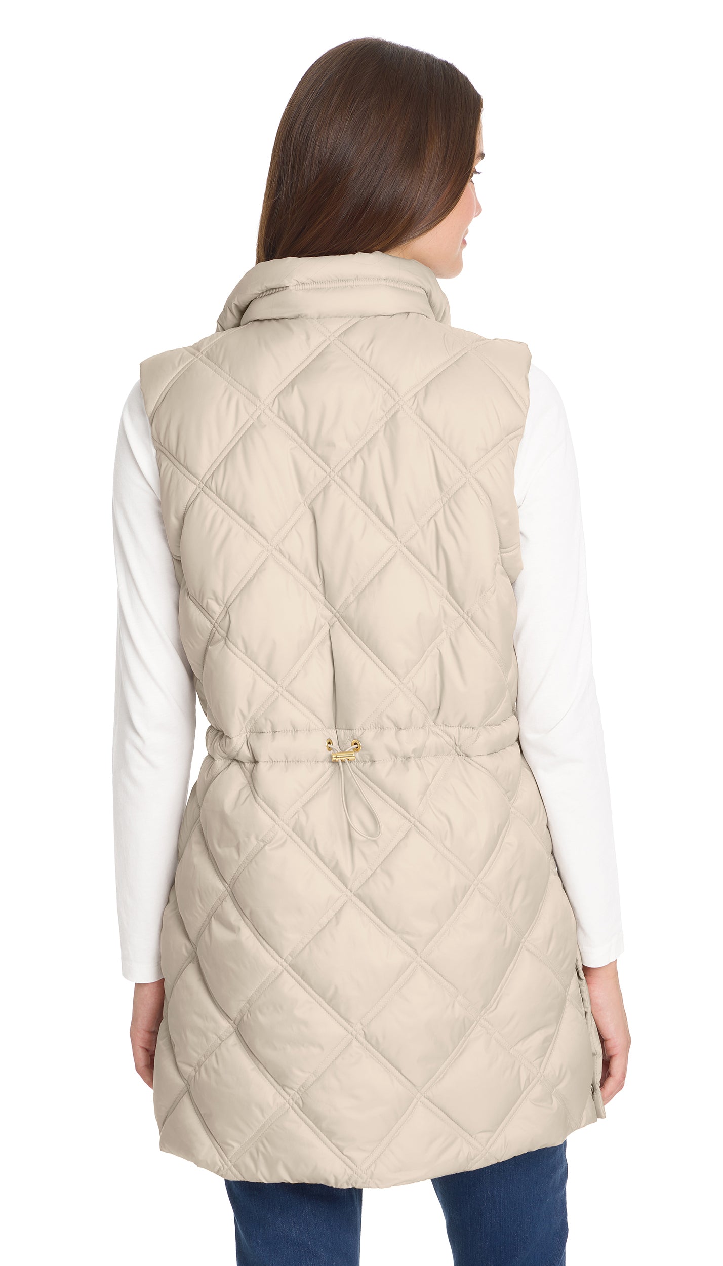 DIAMOND QUILTED LONGLINE CINCHED VEST