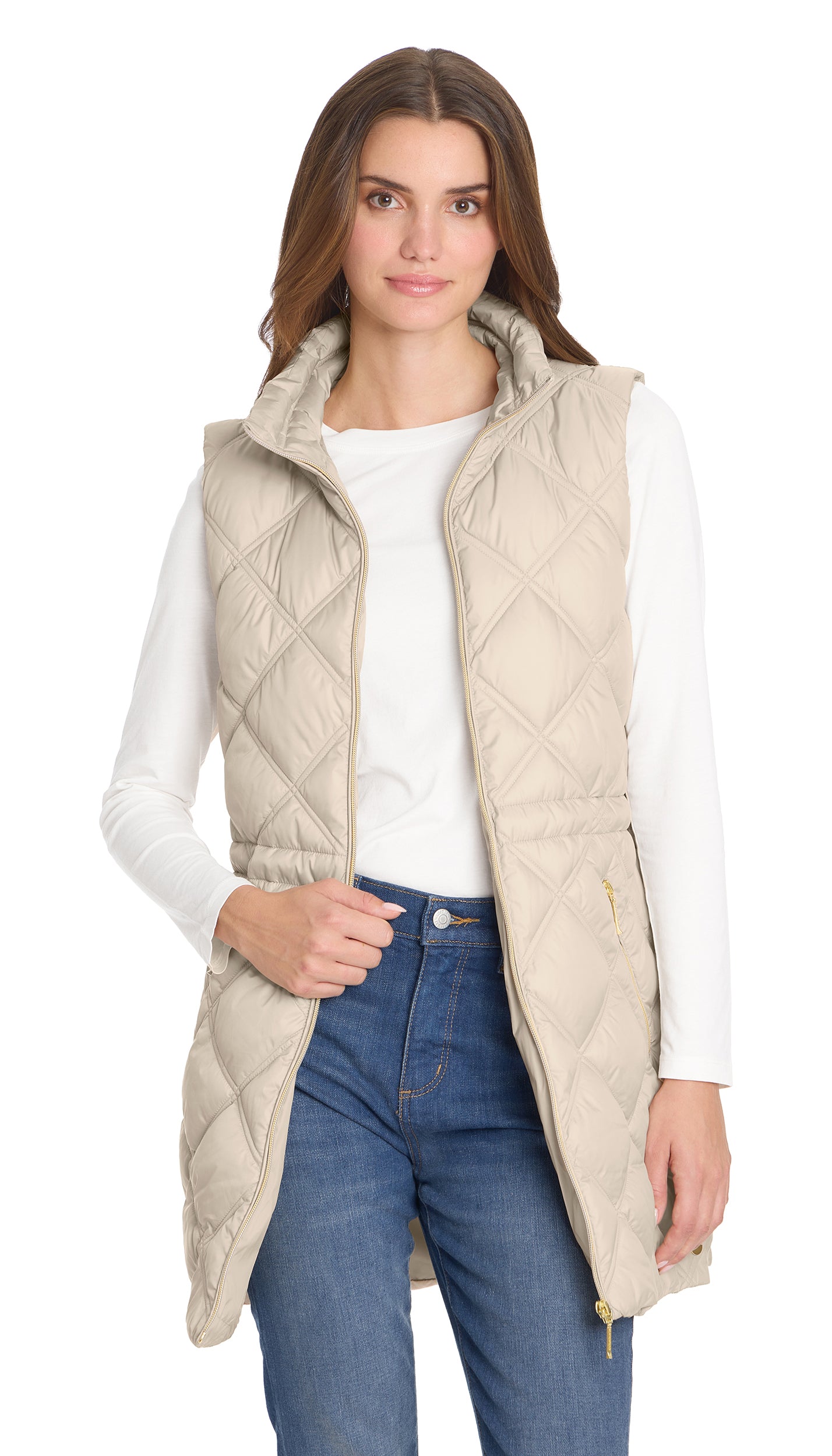DIAMOND QUILTED LONGLINE CINCHED VEST