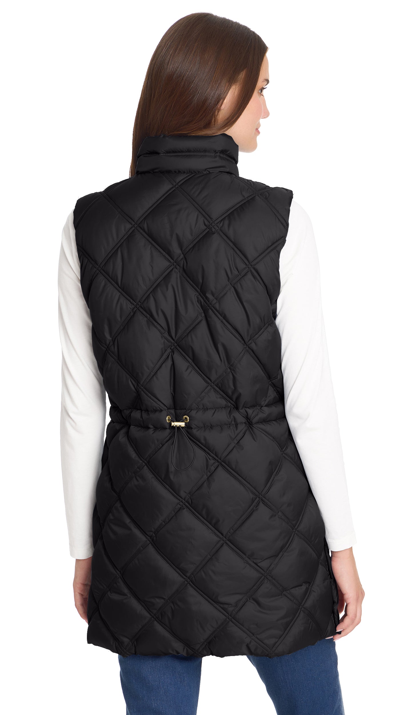 DIAMOND QUILTED LONGLINE CINCHED VEST