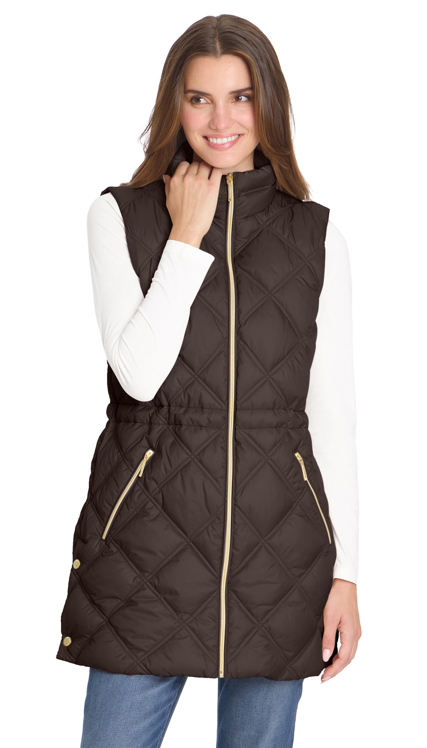 DIAMOND QUILTED LONGLINE CINCHED VEST