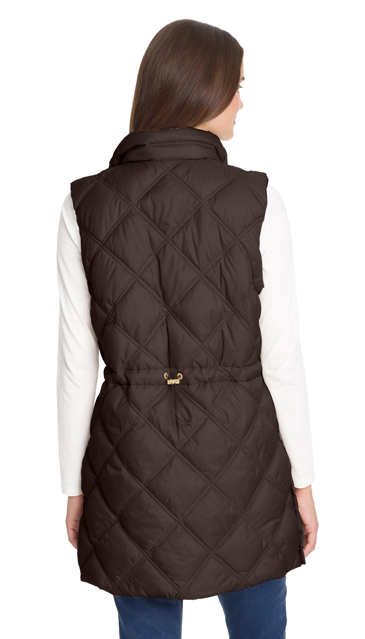 DIAMOND QUILTED LONGLINE CINCHED VEST