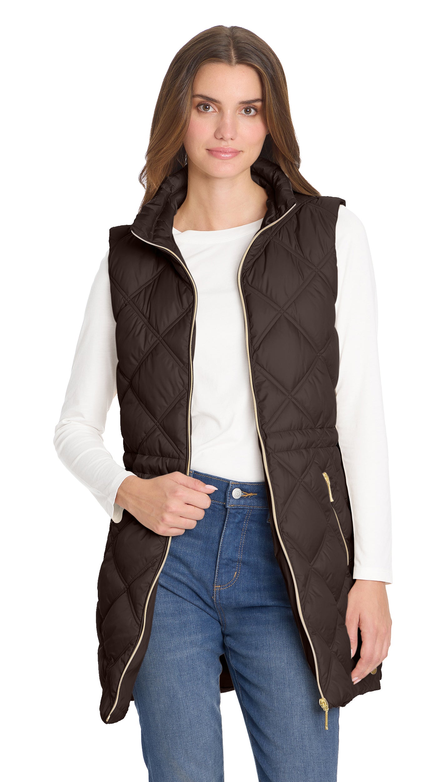 DIAMOND QUILTED LONGLINE CINCHED VEST
