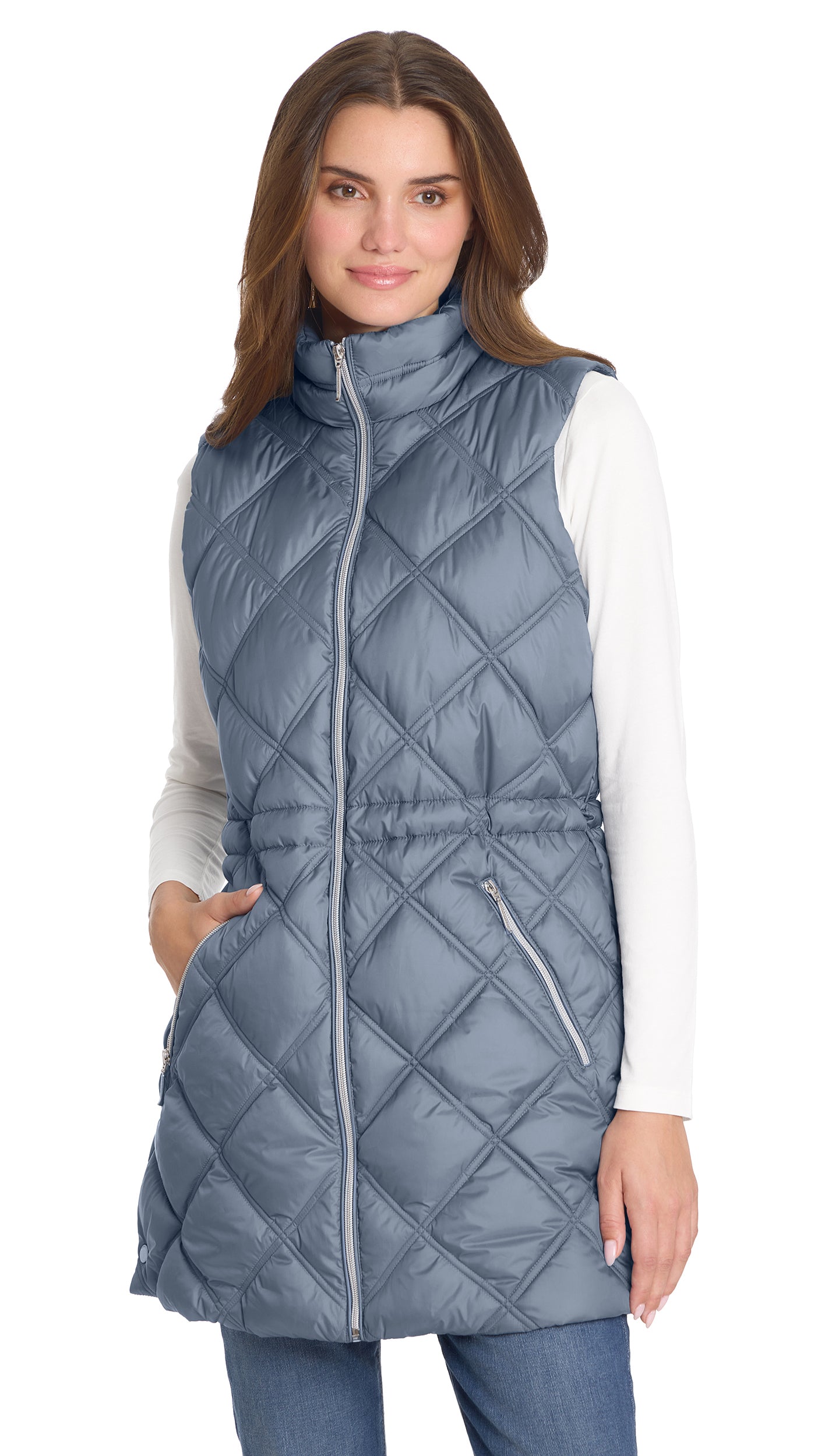 DIAMOND QUILTED LONGLINE CINCHED VEST