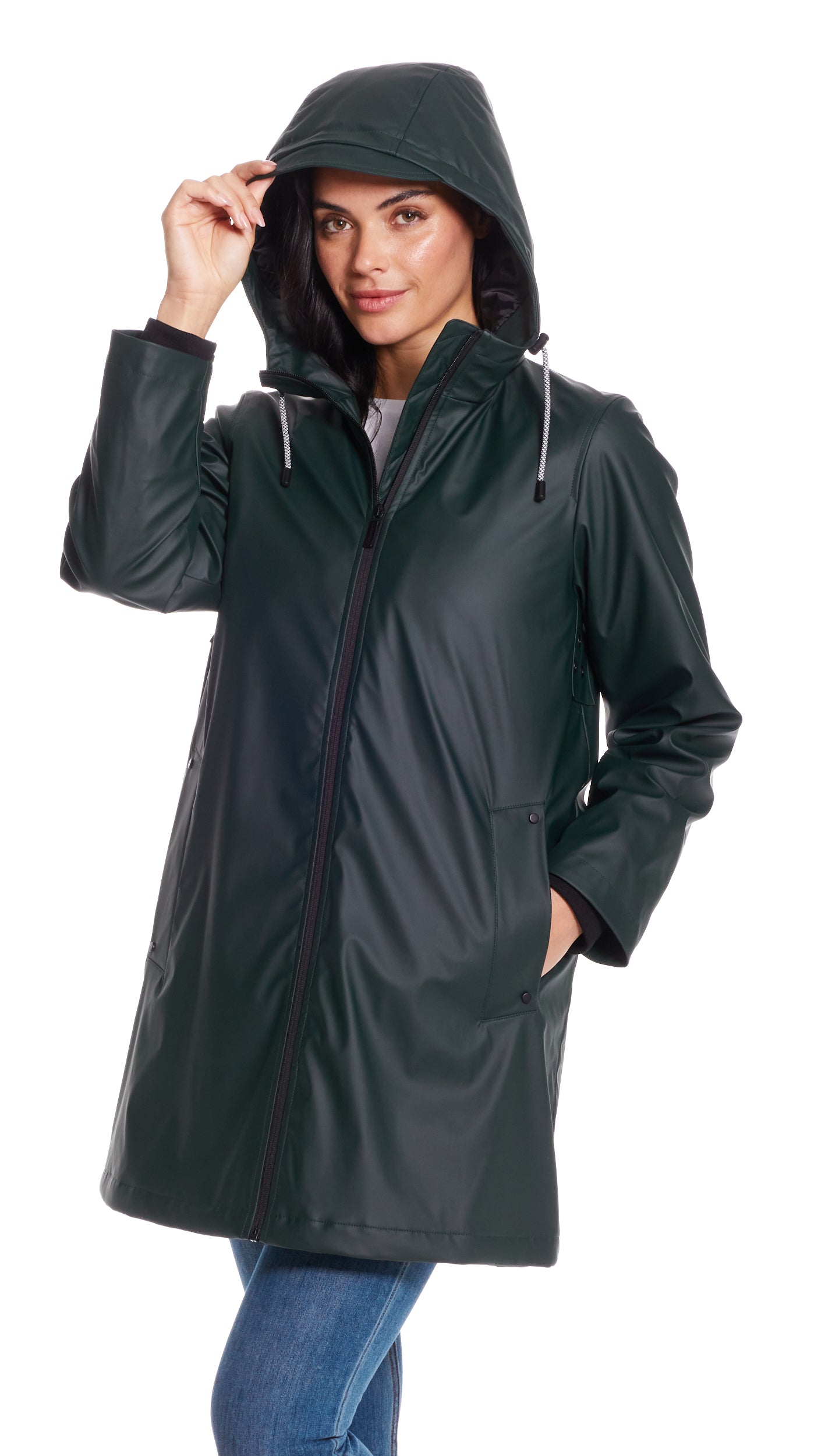 HOODED A-LINE RAIN SLICKER