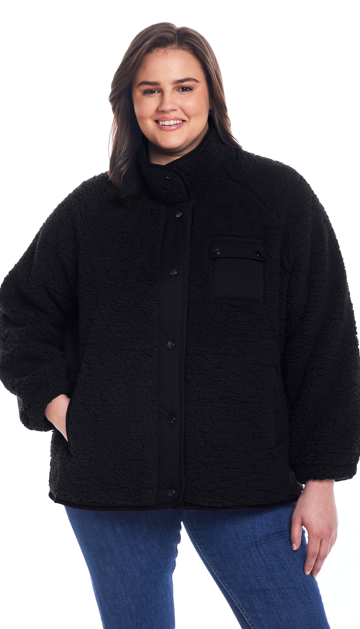 SNAP FRONT COZY FLEECE JACKET
