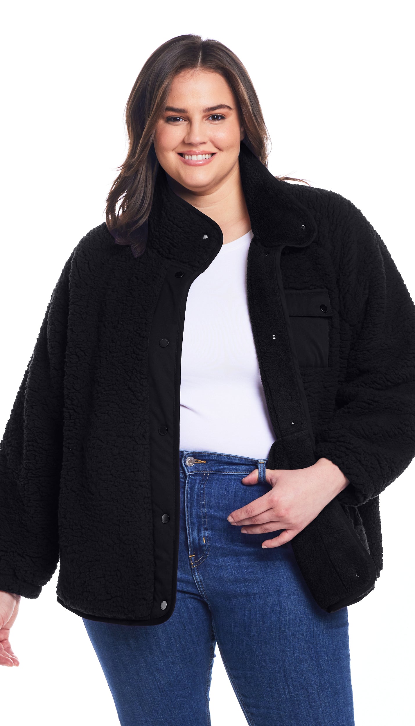SNAP FRONT COZY FLEECE JACKET