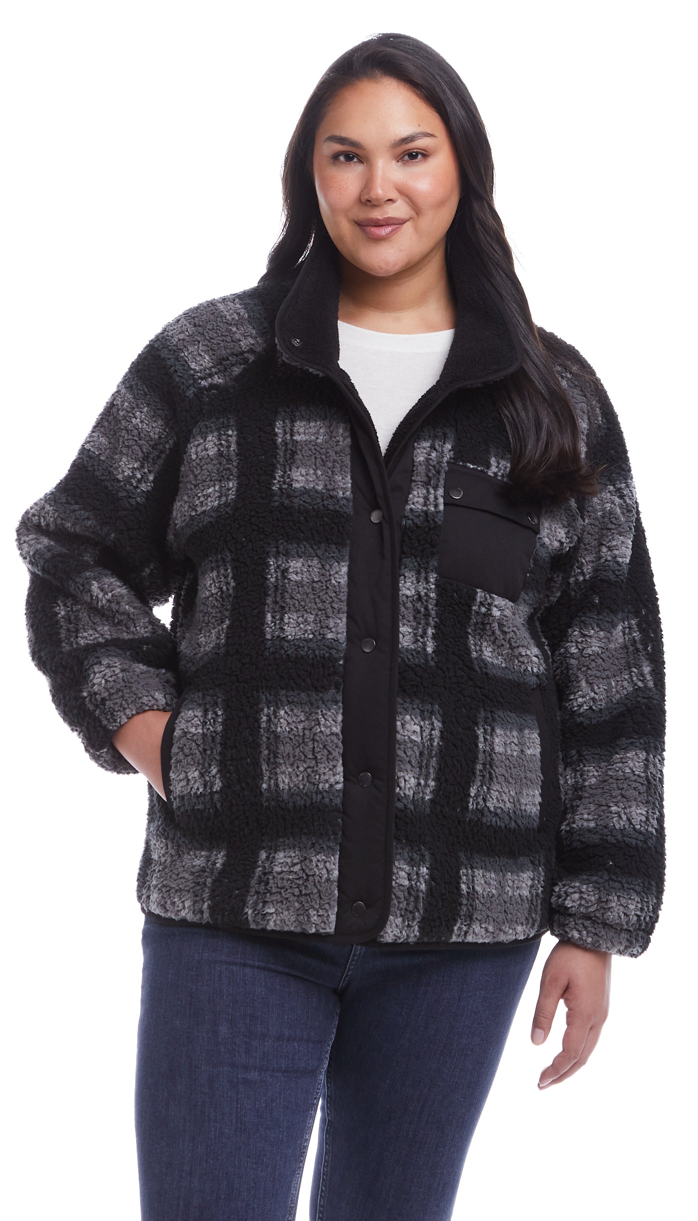 SNAP FRONT COZY FLEECE JACKET