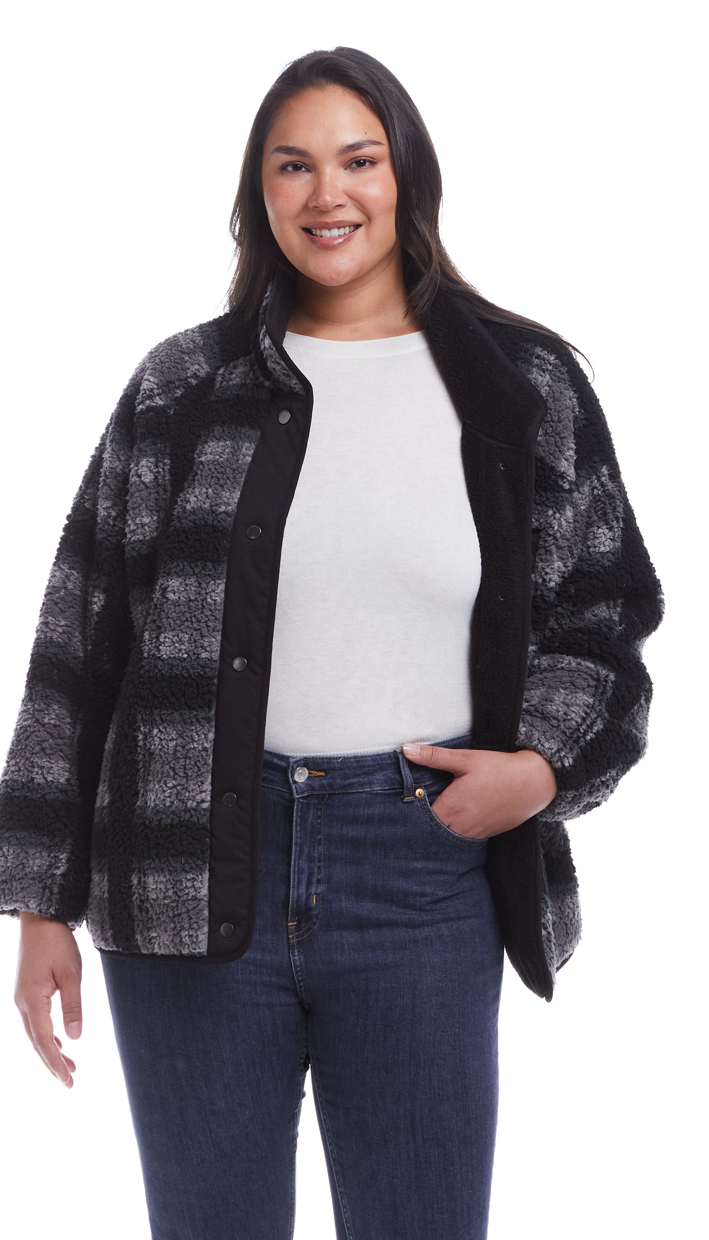 SNAP FRONT COZY FLEECE JACKET