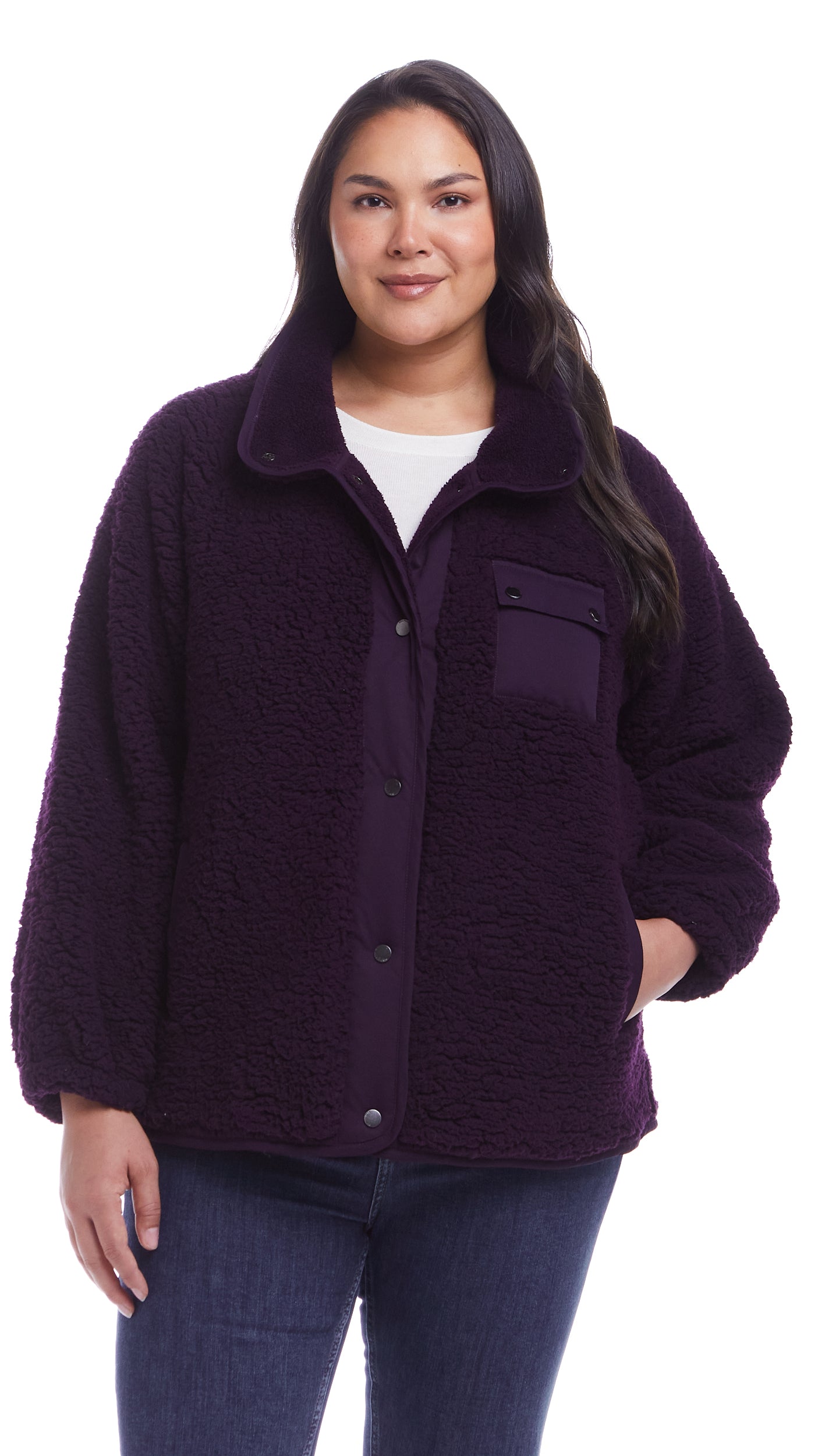 SNAP FRONT COZY FLEECE JACKET