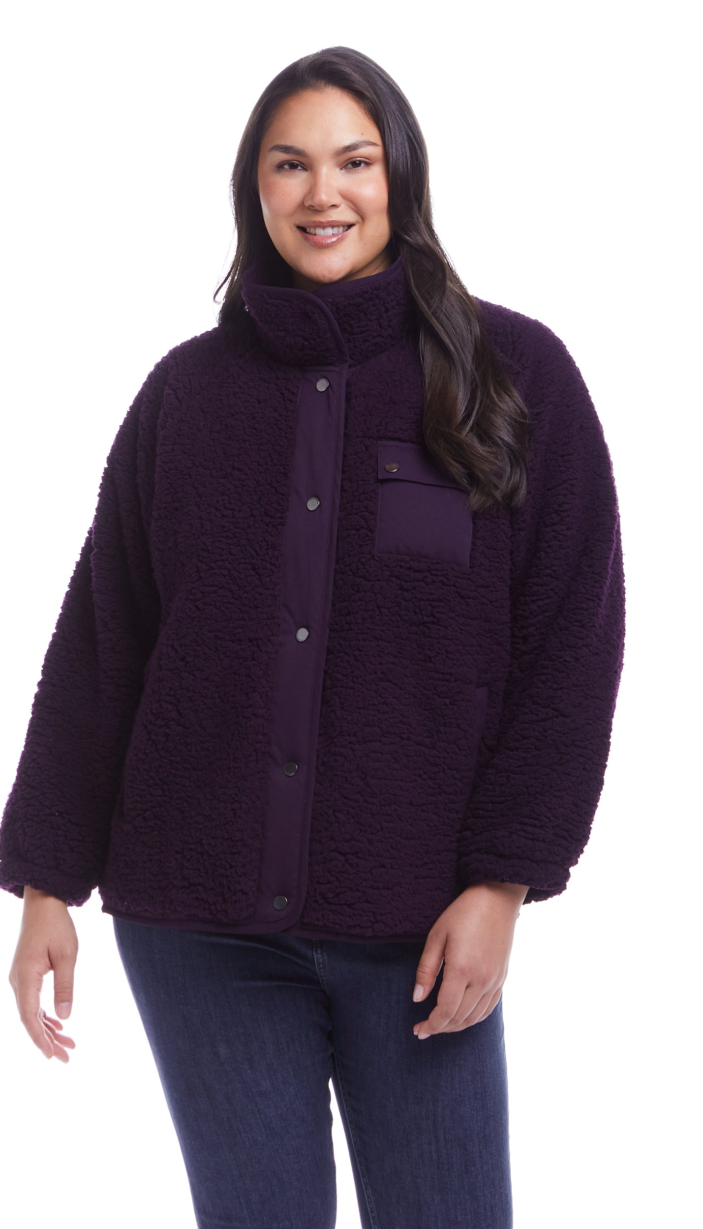 SNAP FRONT COZY FLEECE JACKET