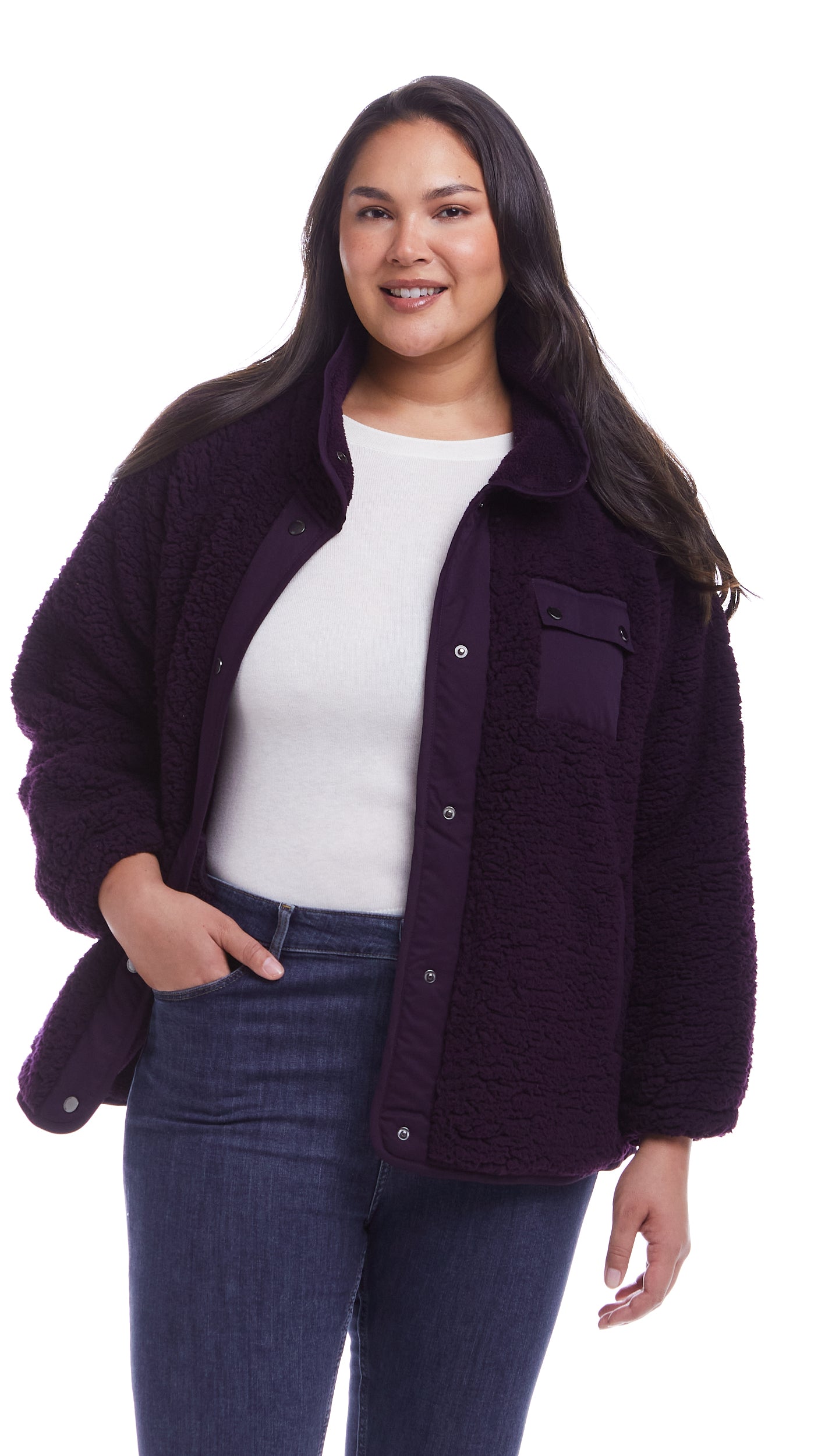 SNAP FRONT COZY FLEECE JACKET