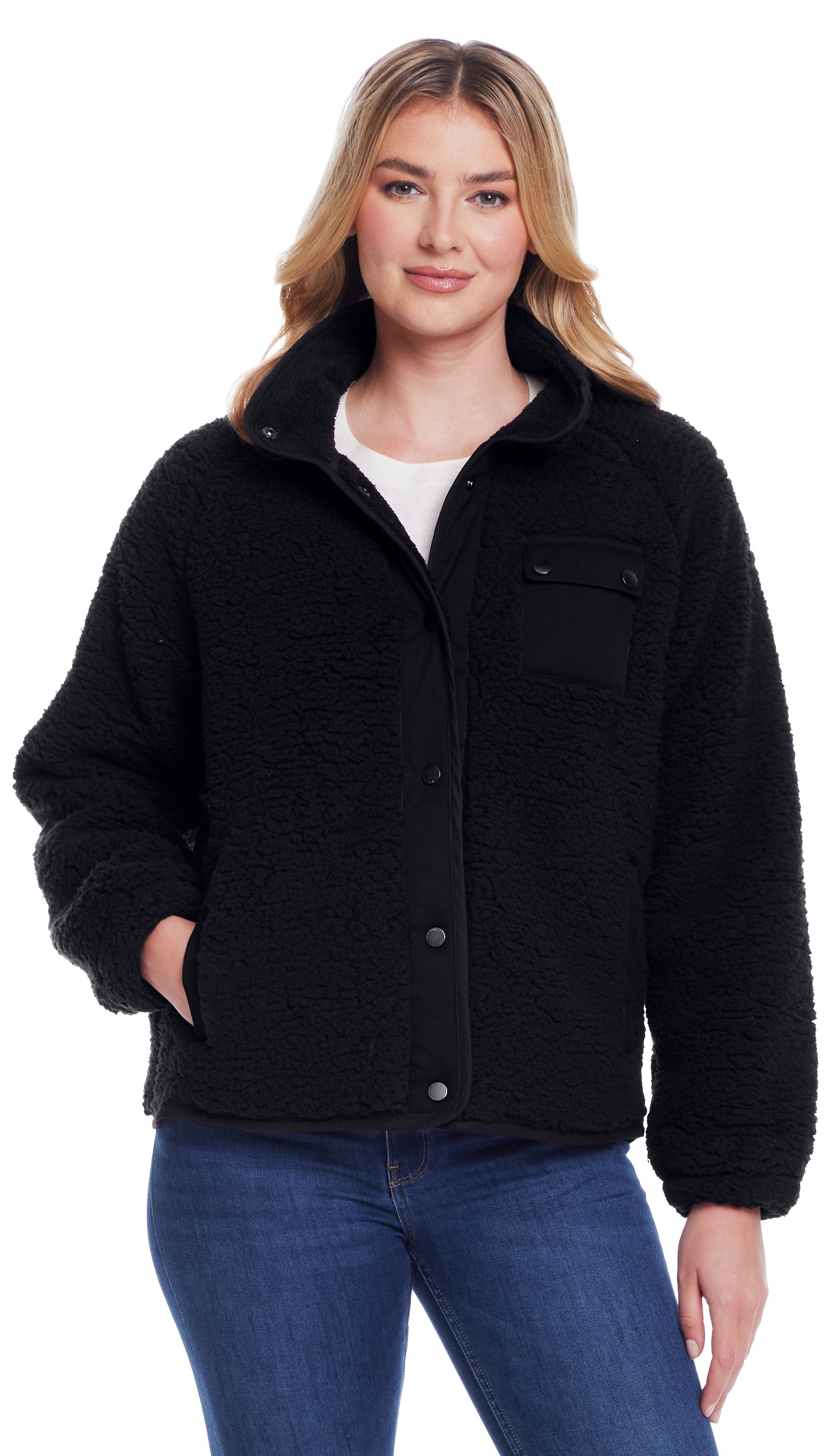 SNAP FRONT COZY FLEECE JACKET