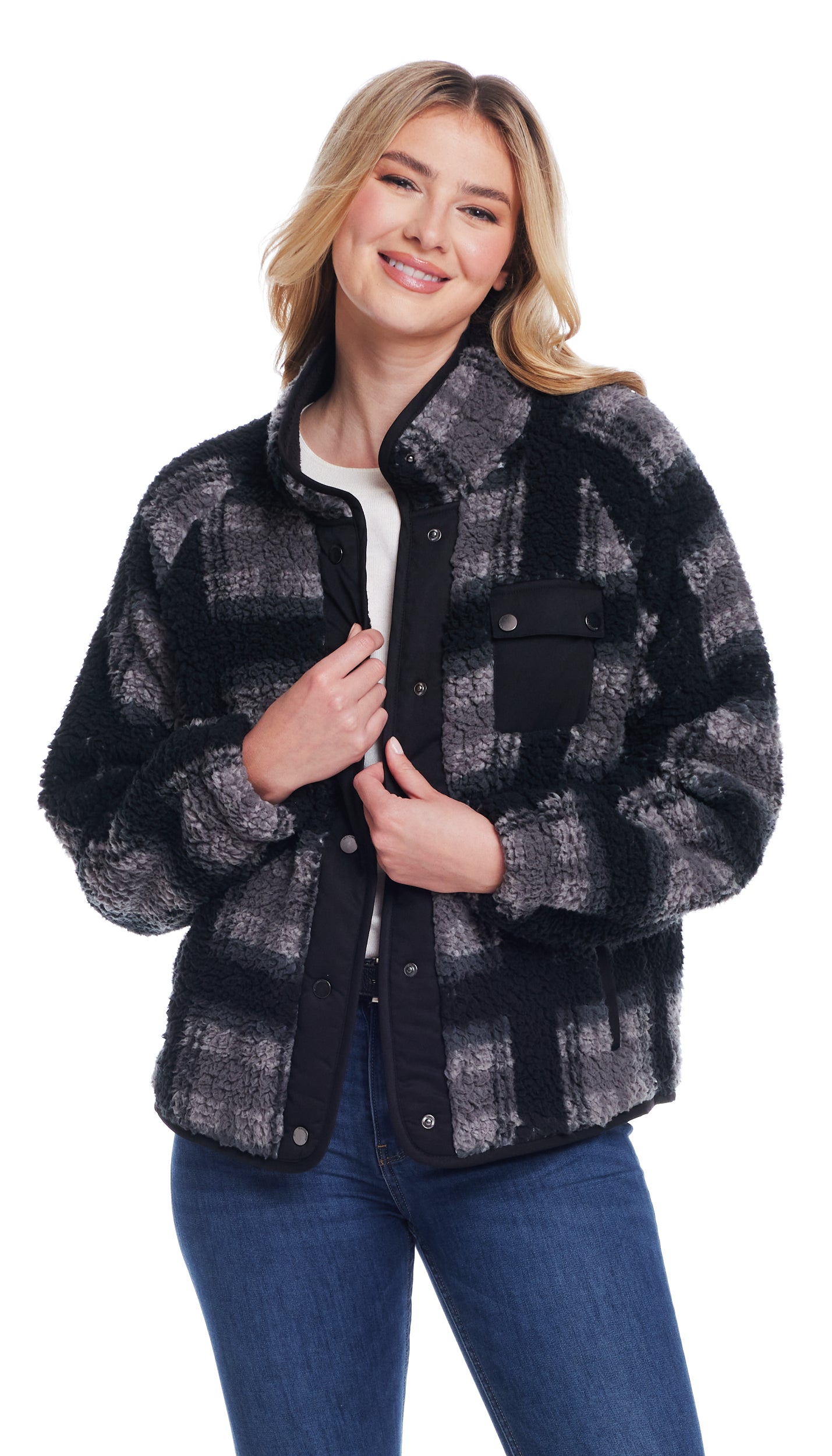 SNAP FRONT COZY FLEECE JACKET