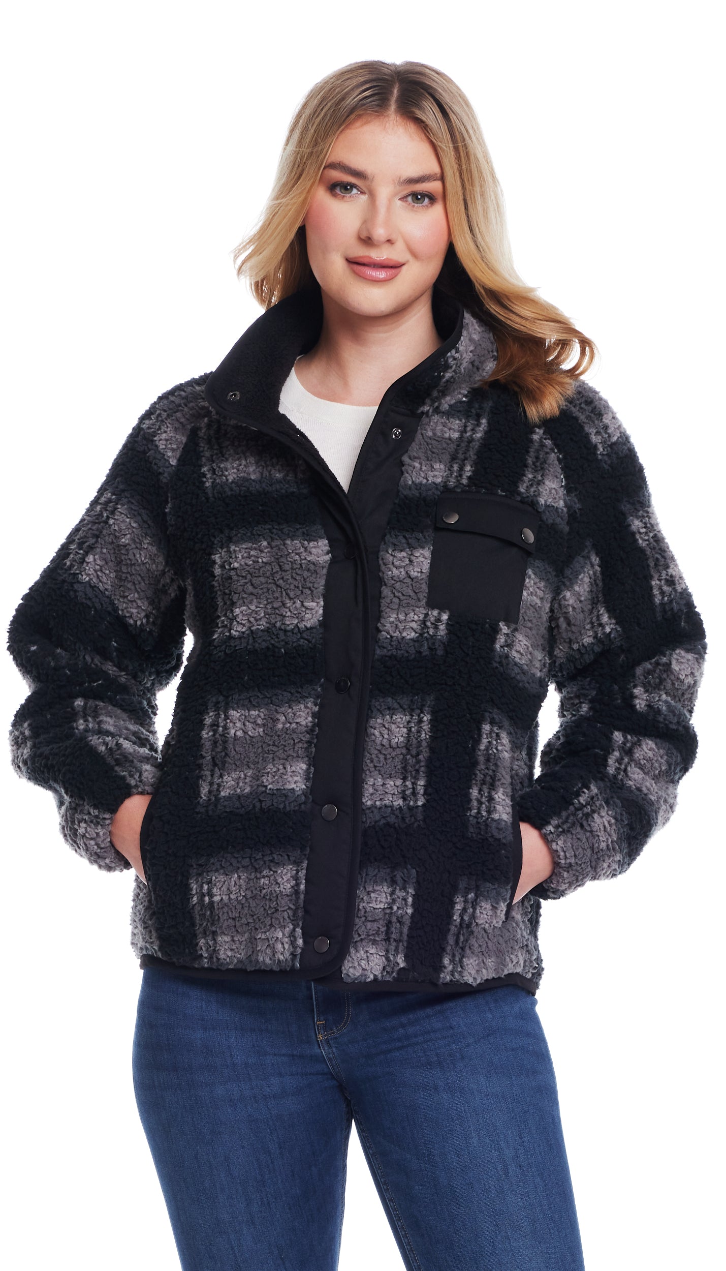 SNAP FRONT COZY FLEECE JACKET