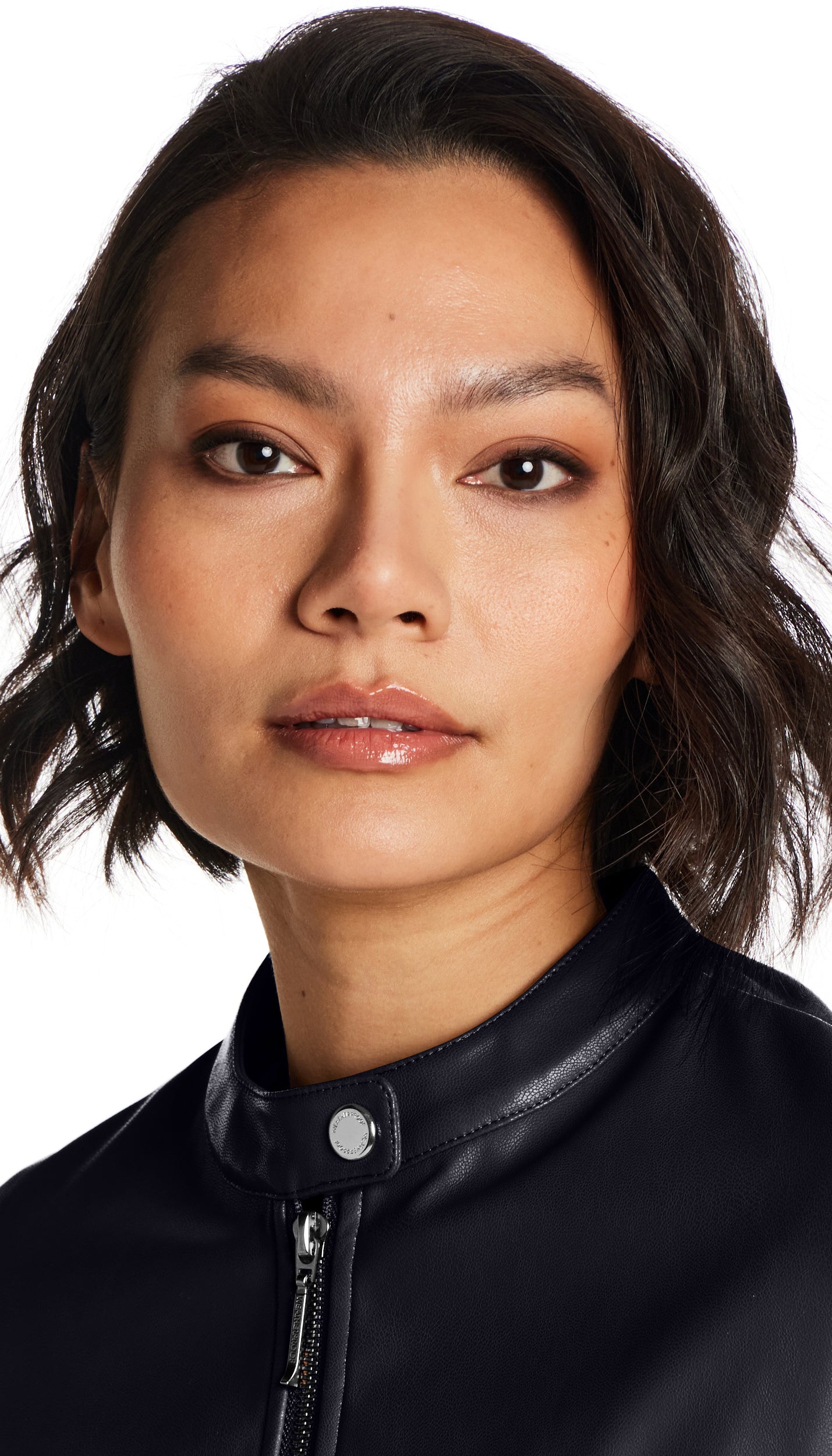 FAUX LEATHER JACKET WITH STRETCH KNIT