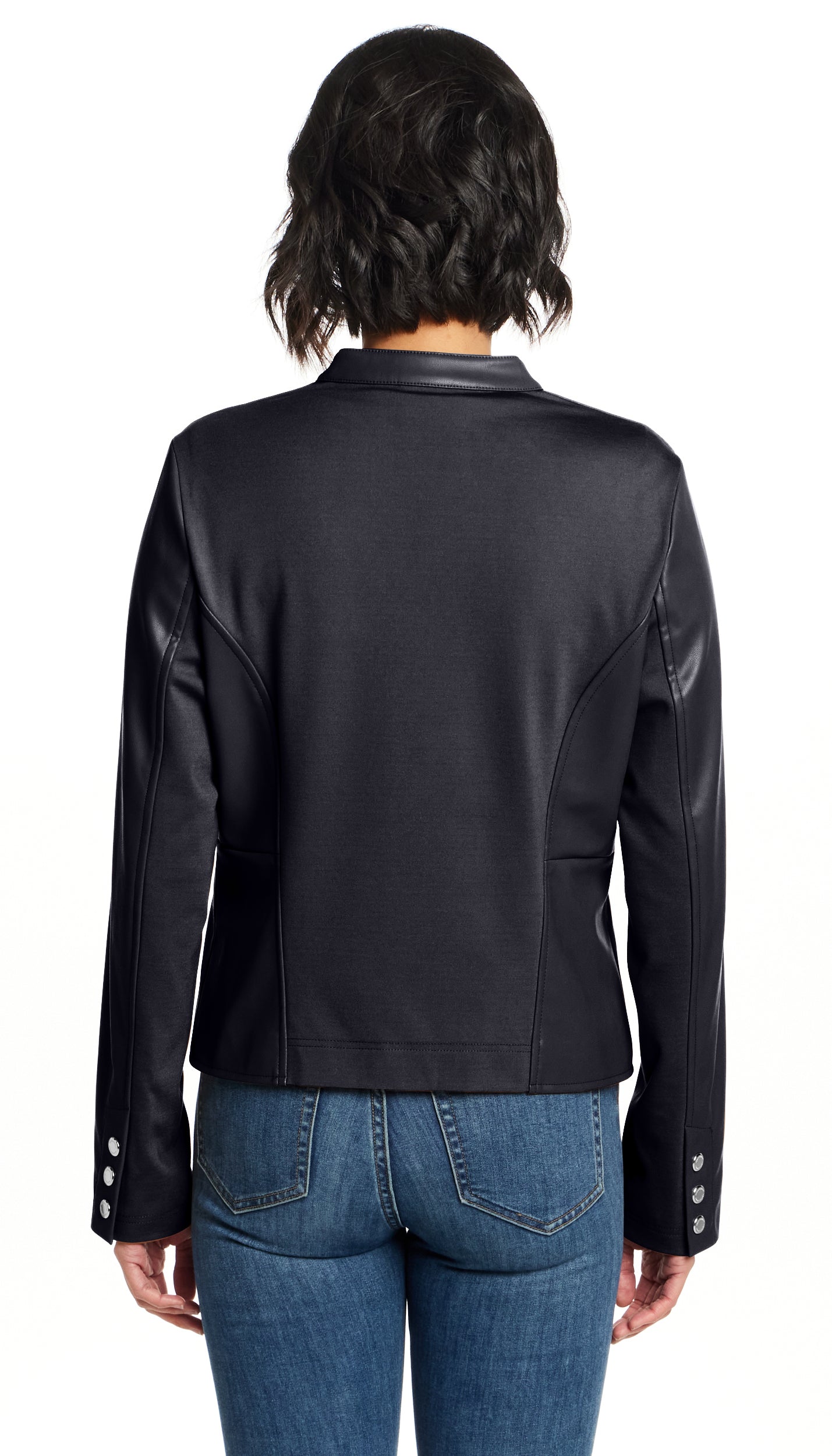 FAUX LEATHER JACKET WITH STRETCH KNIT