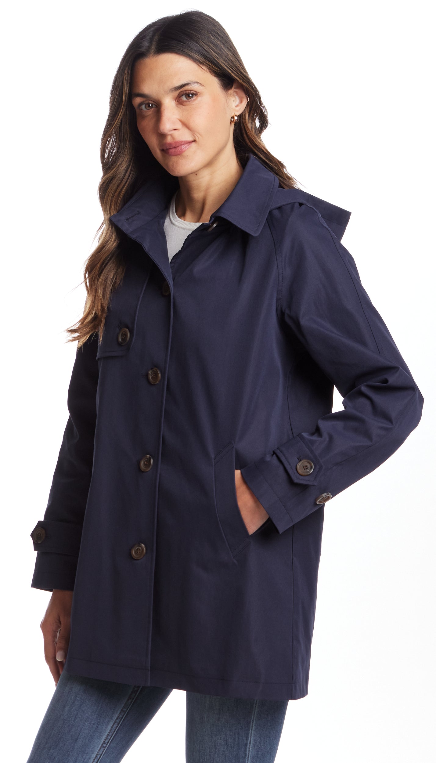 BUTTON FRONT HOODED TOPPER