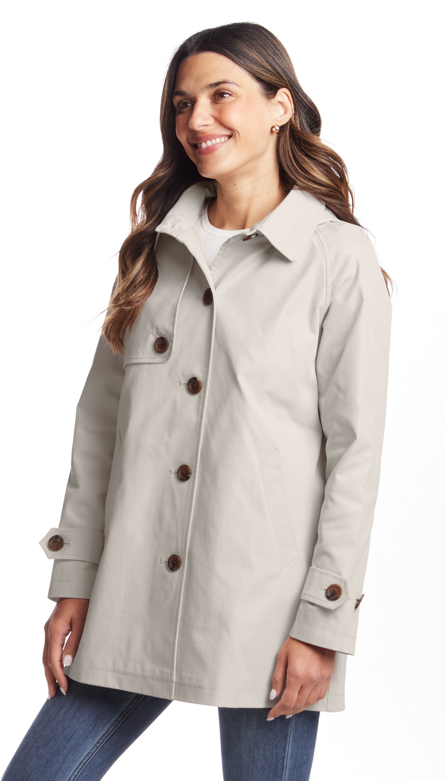 BUTTON FRONT HOODED TOPPER