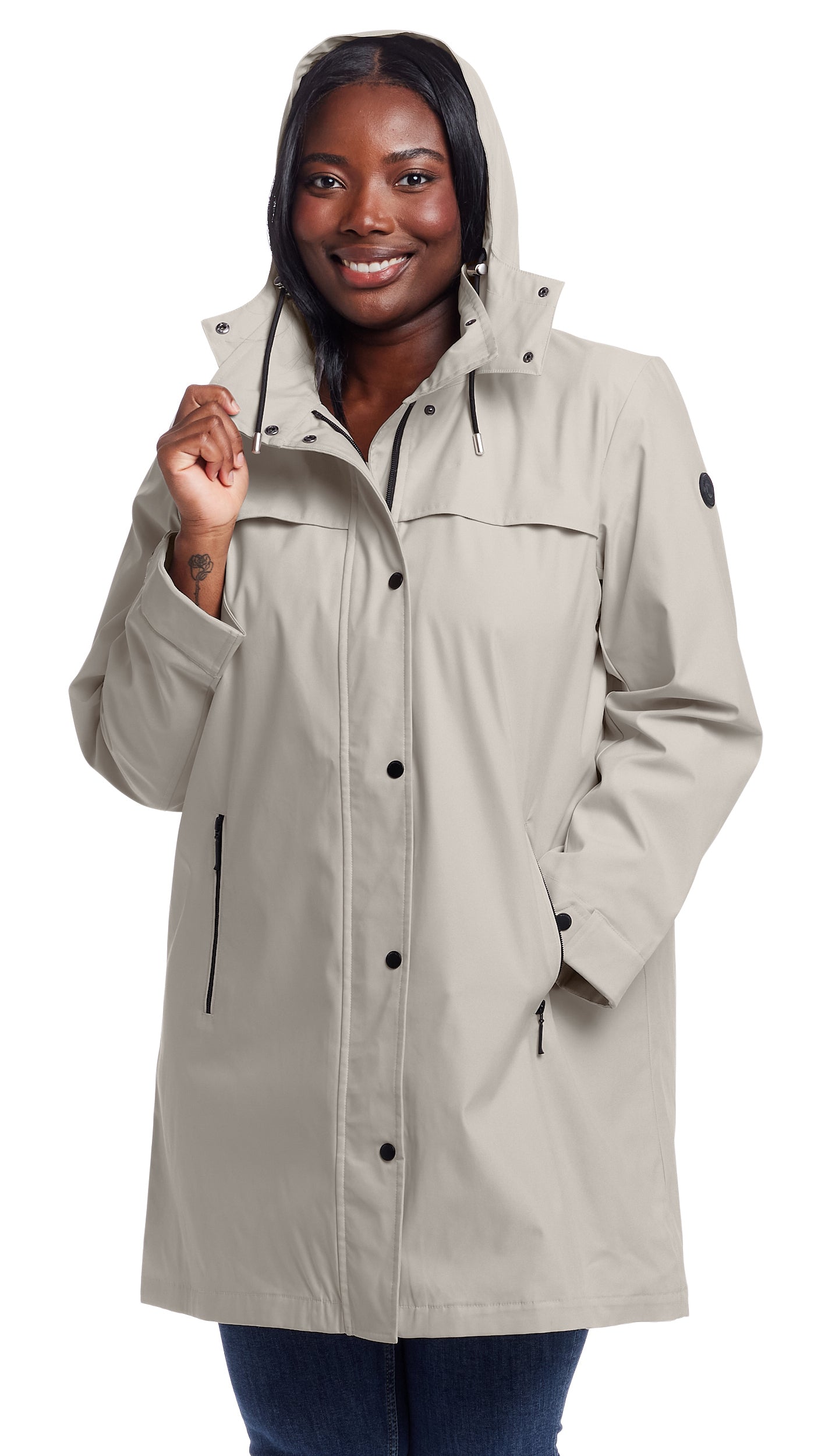 HOODED A-LINE RAIN JACKET