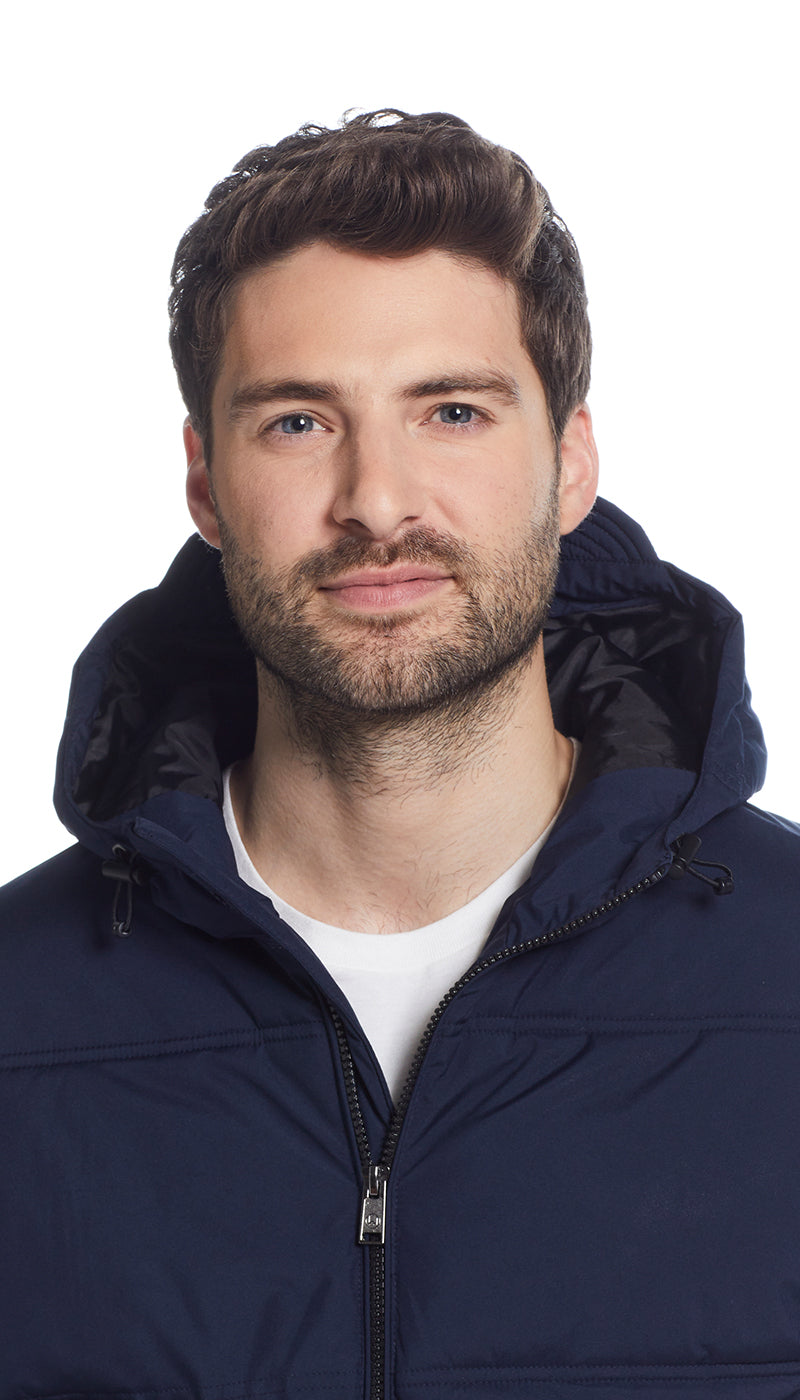 QUILTED PUFFER WITH ATTACHED HOOD