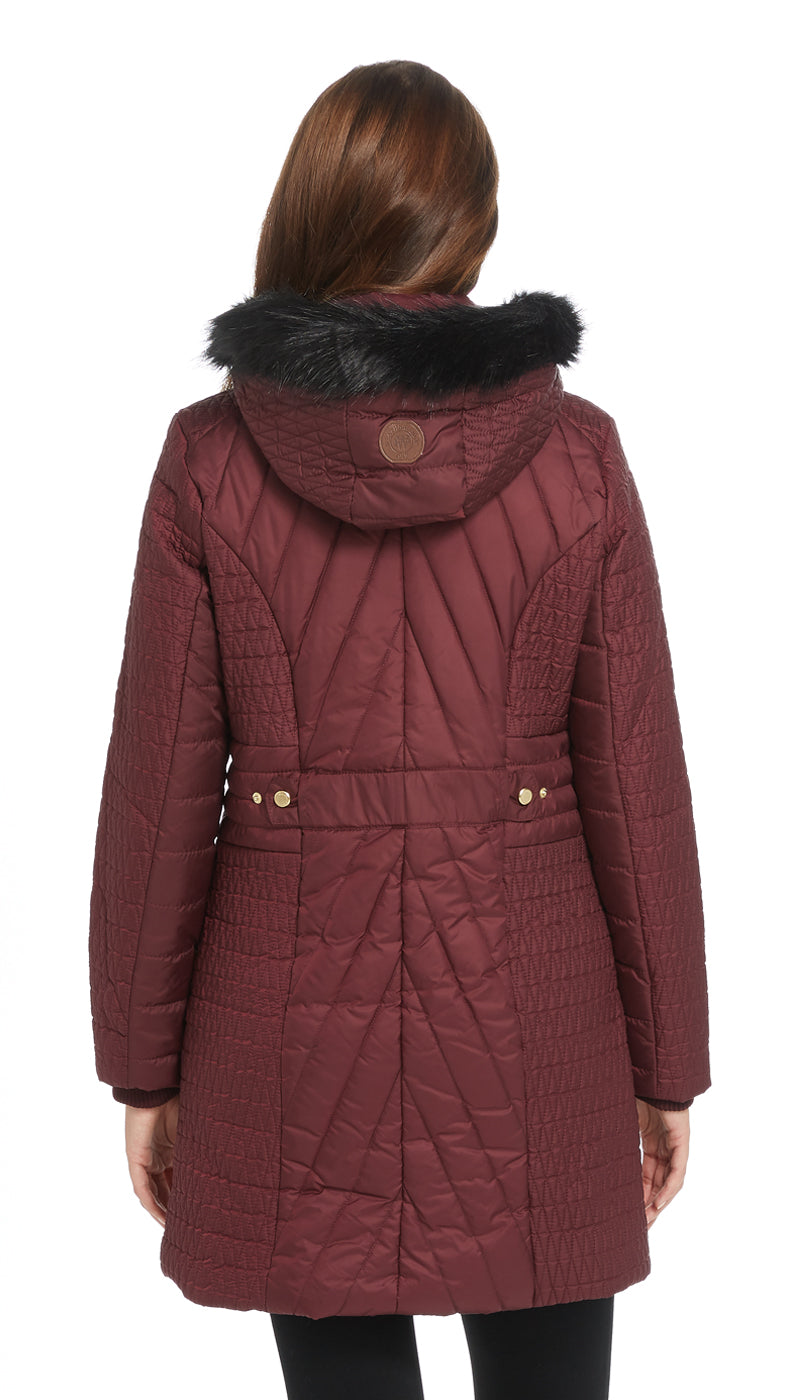 MIXED QUILTED 3/4 PUFFER COAT