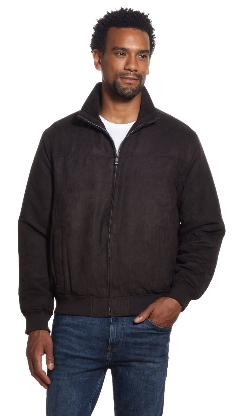 MICROSUEDE STAND COLLAR BOMBER JACKET