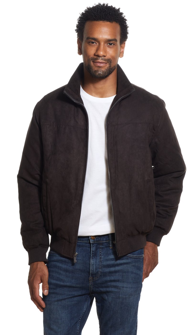 MICROSUEDE STAND COLLAR BOMBER JACKET