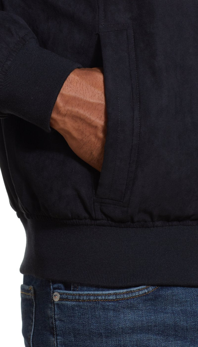 MICROSUEDE STAND COLLAR BOMBER JACKET