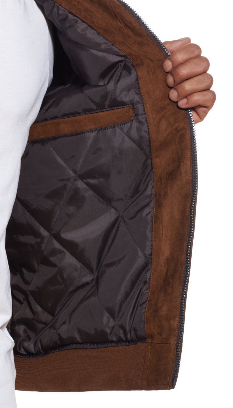 MICROSUEDE STAND COLLAR BOMBER JACKET