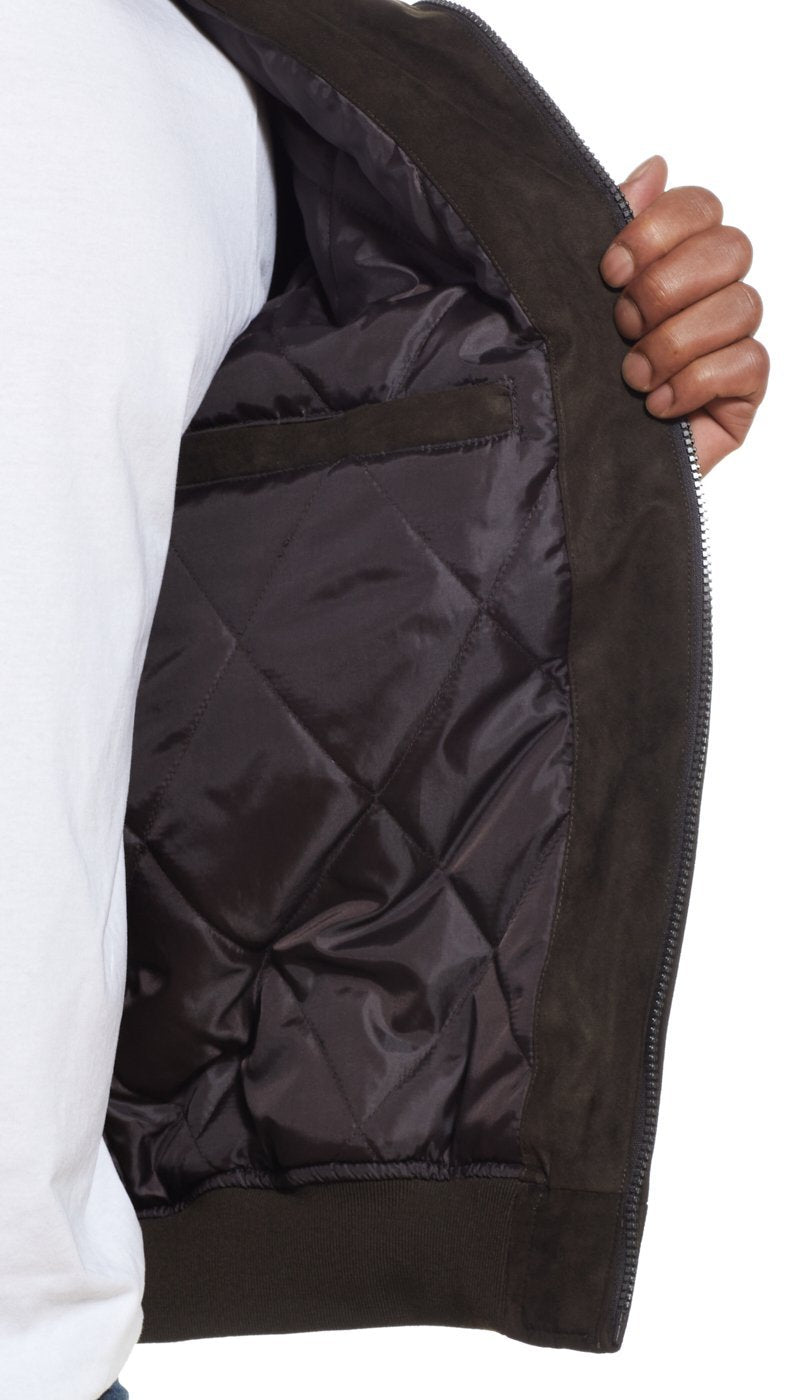 MICROSUEDE STAND COLLAR BOMBER JACKET