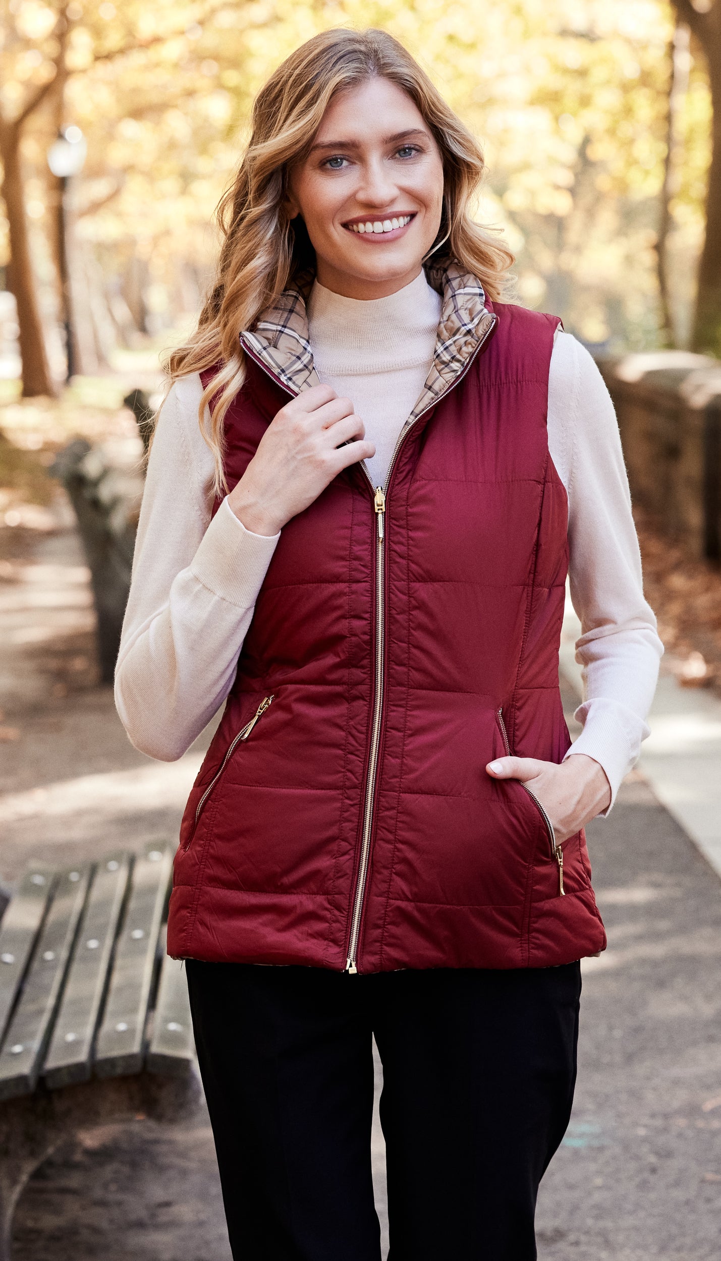 REVERSIBLE PLAID QUILTED VEST