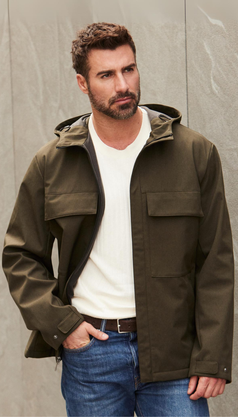 UNLINED HOODED SOFT SHELL SHIRT JACKET