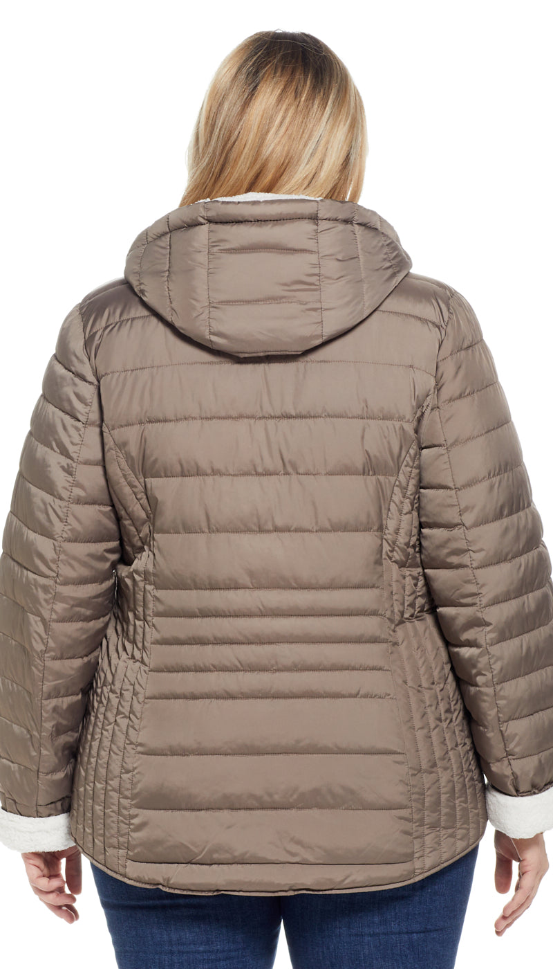 QUILTED PUFFER COAT WITH COZY FLEECE LINING