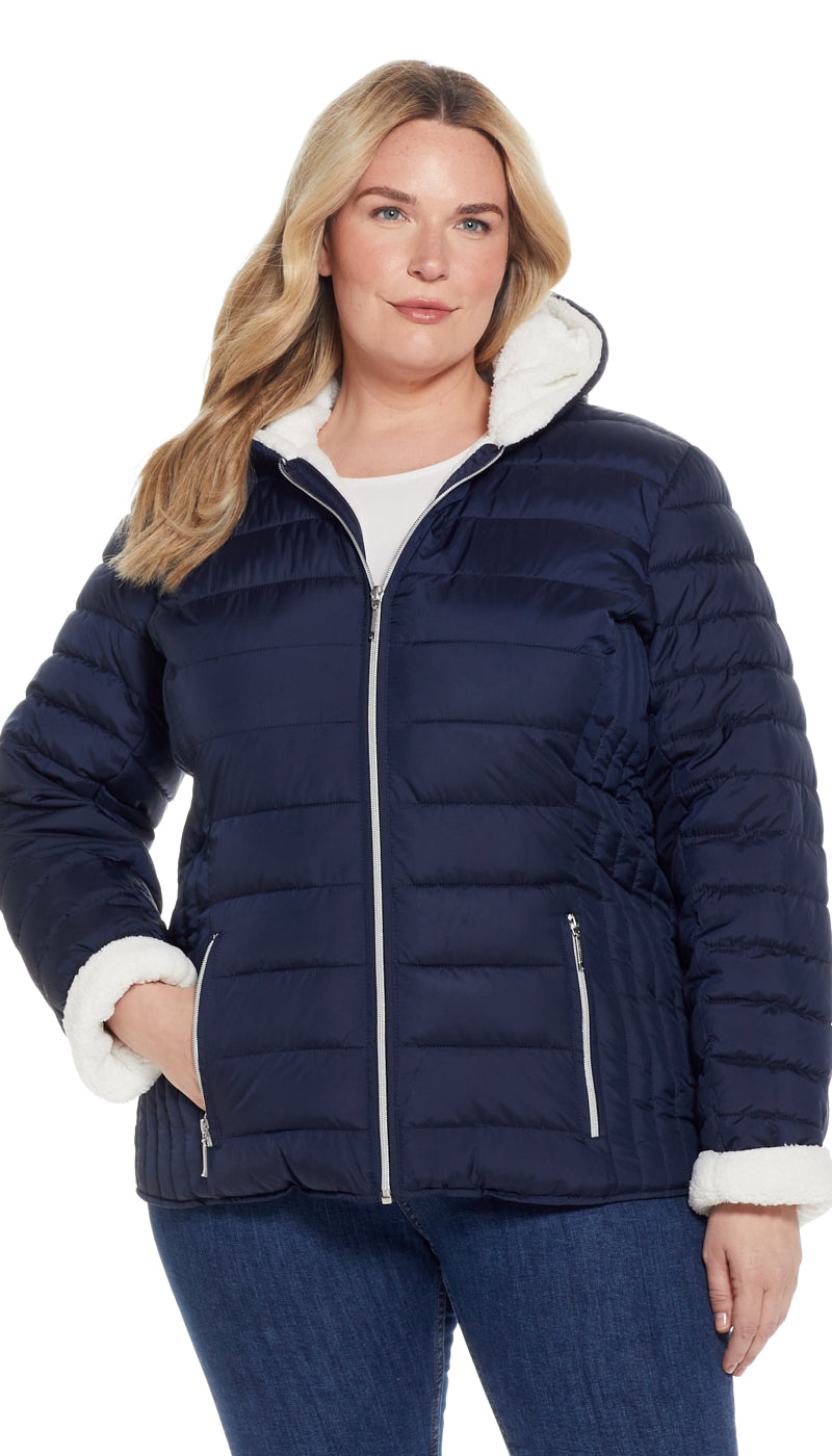 QUILTED PUFFER COAT WITH COZY FLEECE LINING