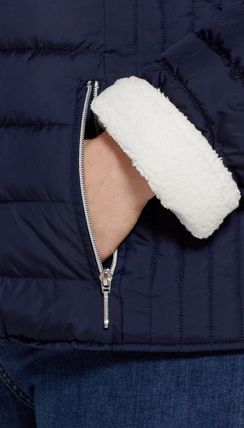 QUILTED PUFFER COAT WITH COZY FLEECE LINING