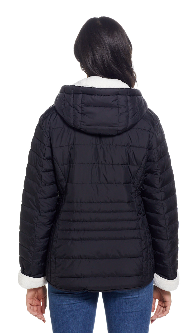 QUILTED PUFFER COAT WITH COZY FLEECE LINING