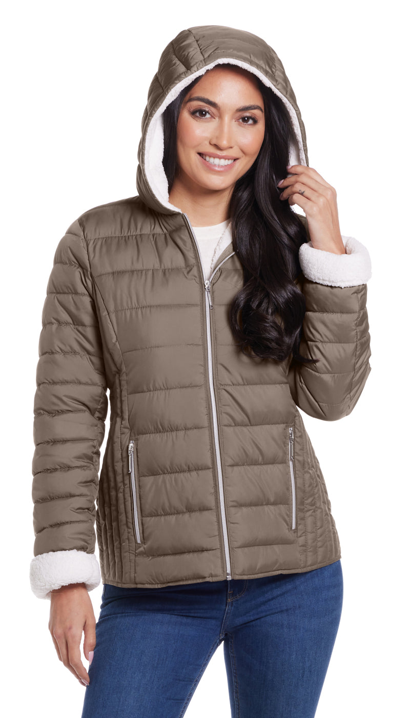 QUILTED PUFFER COAT WITH COZY FLEECE LINING