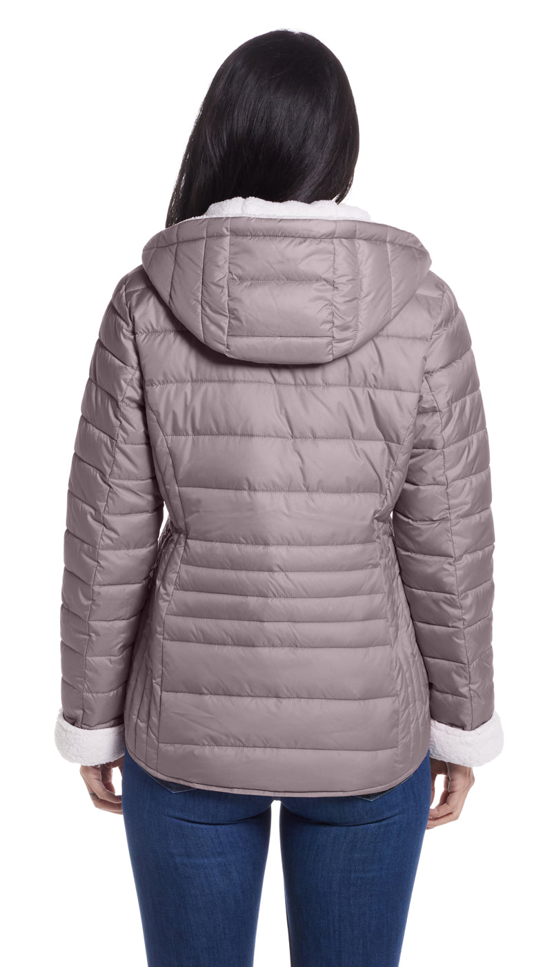 QUILTED PUFFER COAT WITH COZY FLEECE LINING