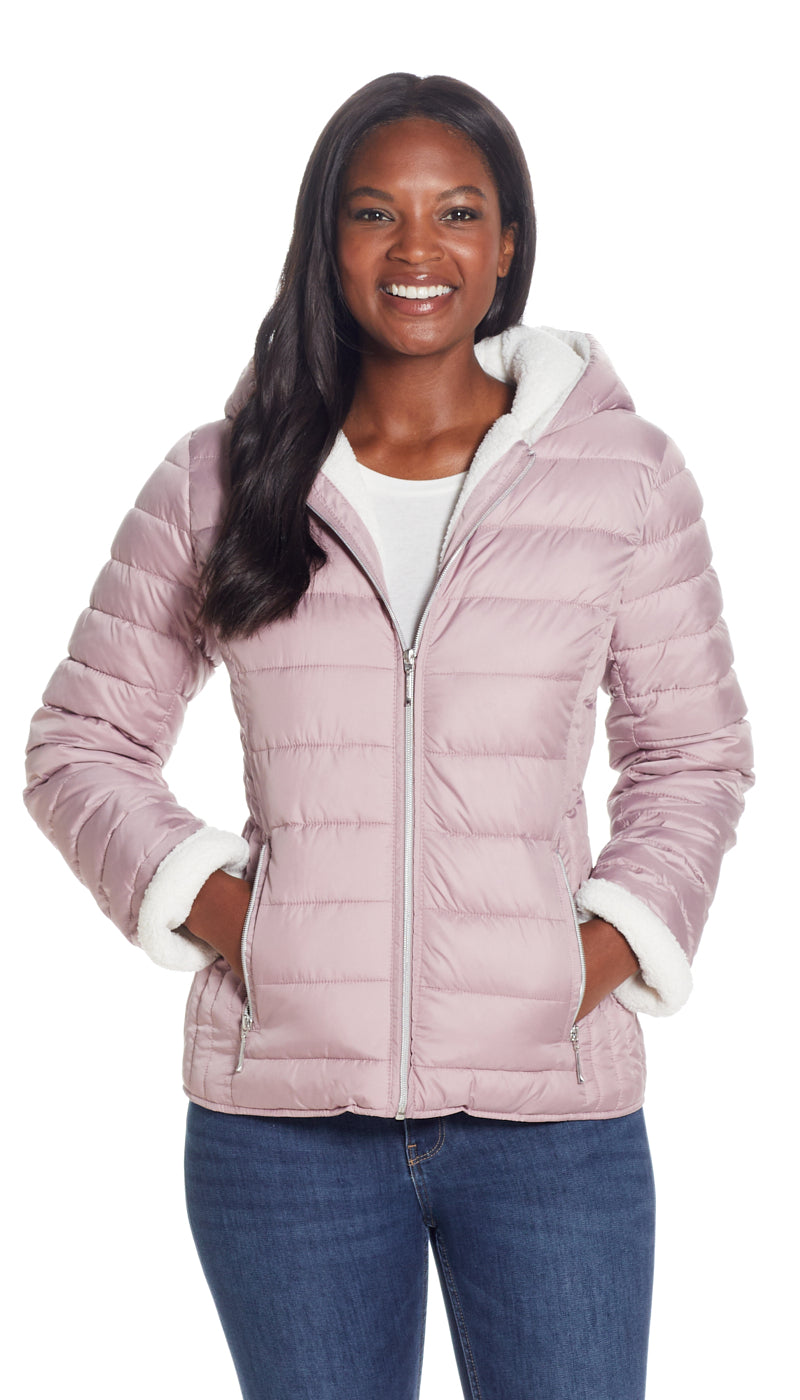 QUILTED PUFFER COAT WITH COZY FLEECE LINING