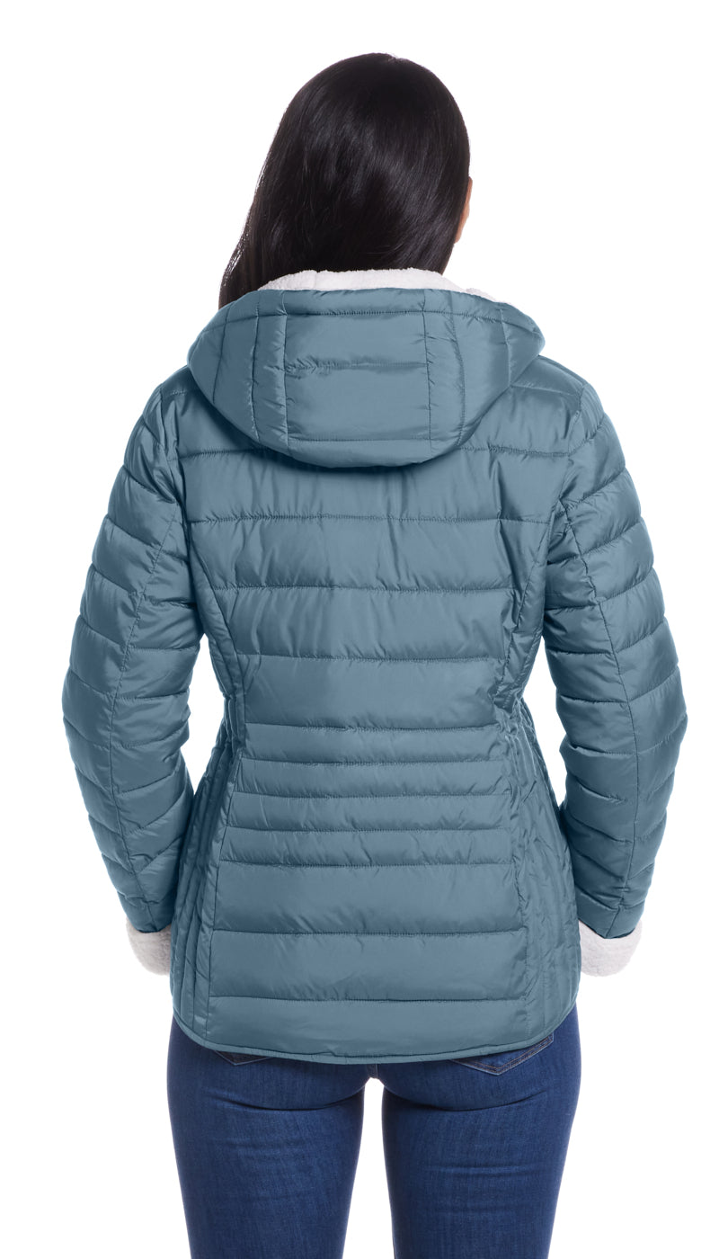 QUILTED PUFFER COAT WITH COZY FLEECE LINING