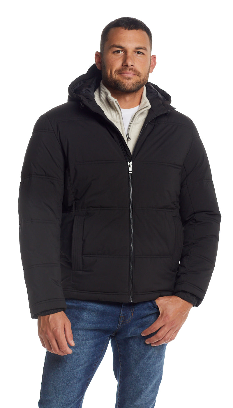 QUILTED PUFFER WITH ATTACHED HOOD