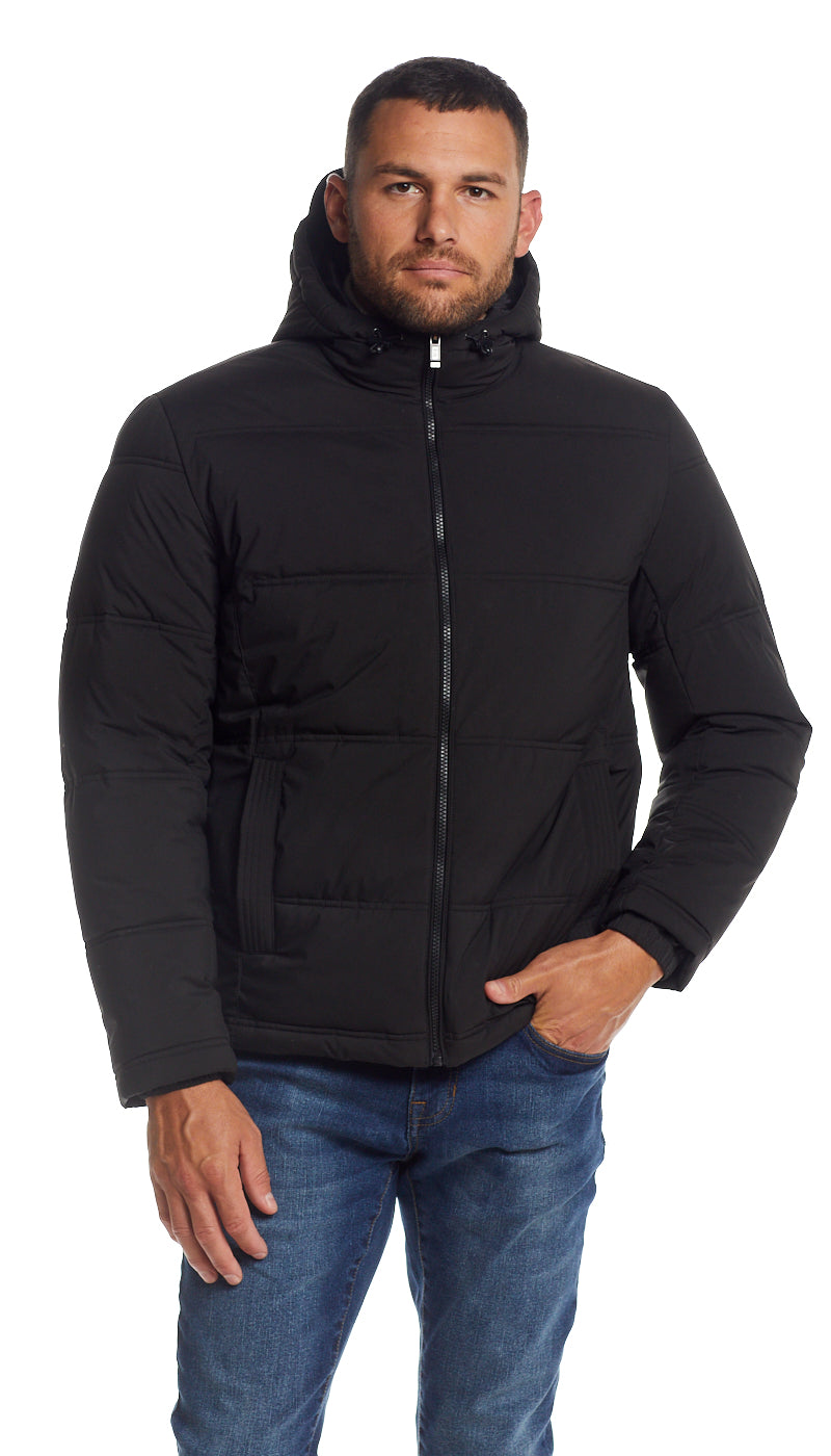 QUILTED PUFFER WITH ATTACHED HOOD