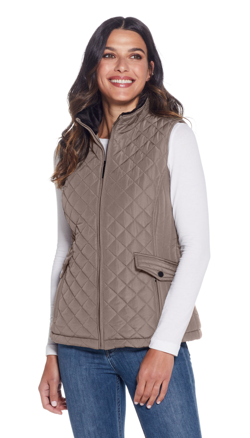 MIXED QUILTED VEST WITH PLUSH LINING